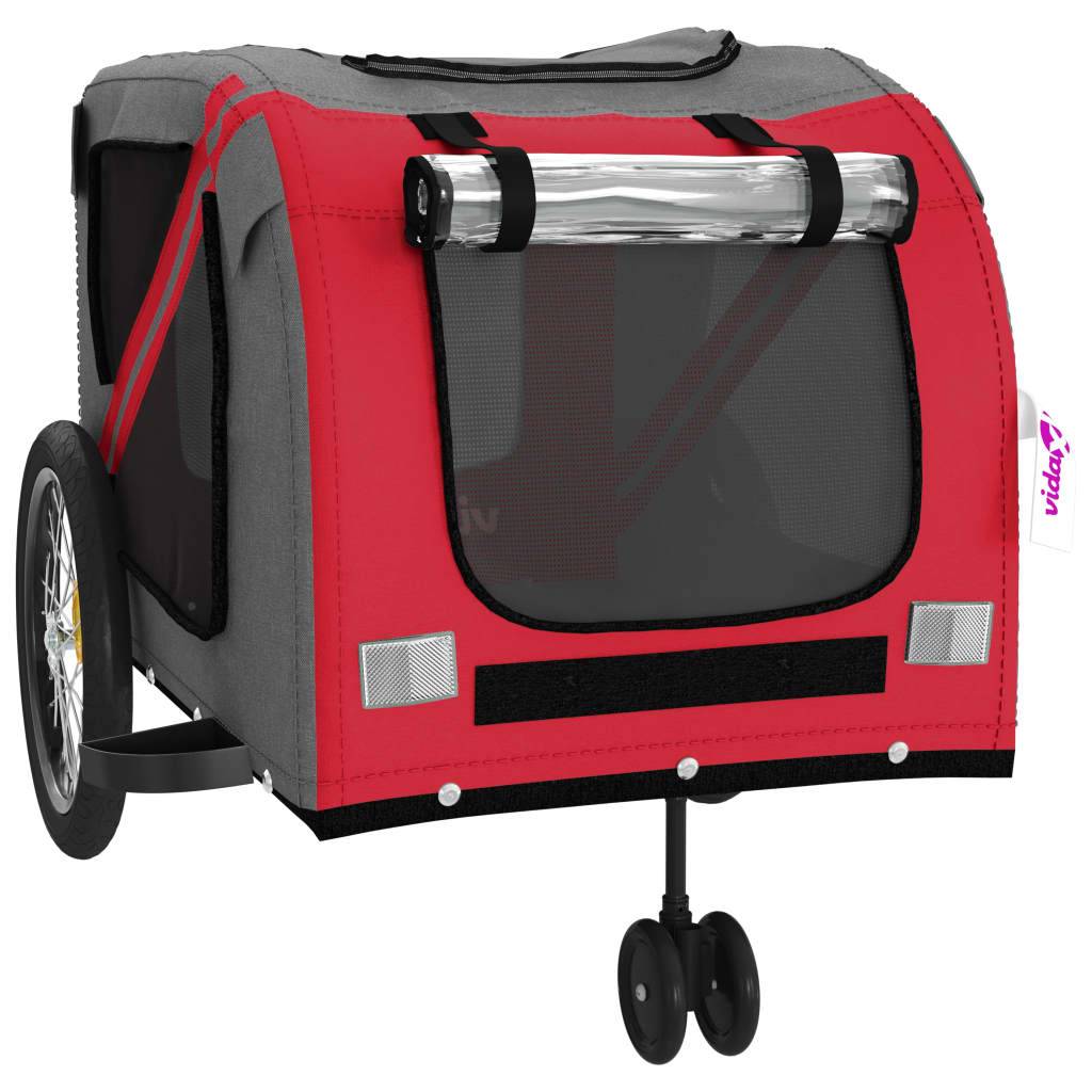 Remorque de vélo pour animaux fer et tissu Oxford rouge et gris 134 x 68 x 72 cm - PANGIVO - Image 5