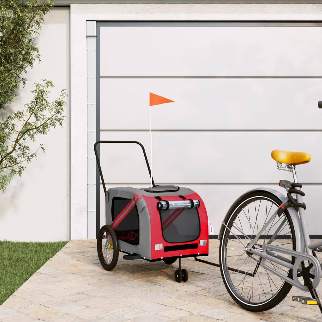 Remorque de vélo pour animaux fer et tissu Oxford rouge et gris 134 x 68 x 72 cm - PANGIVO - Image 1