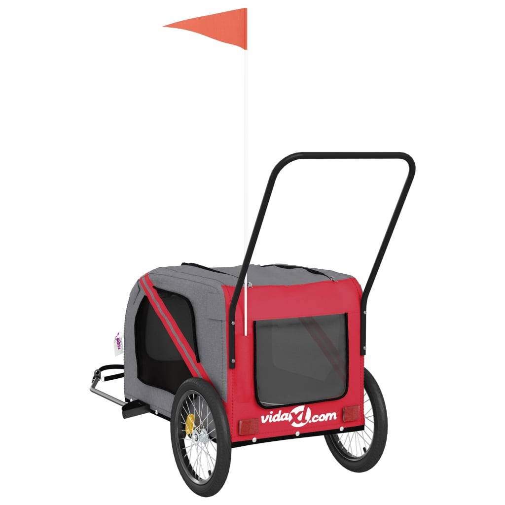 Remorque de vélo pour animaux fer et tissu Oxford rouge et gris 134 x 68 x 72 cm - PANGIVO - Image 8