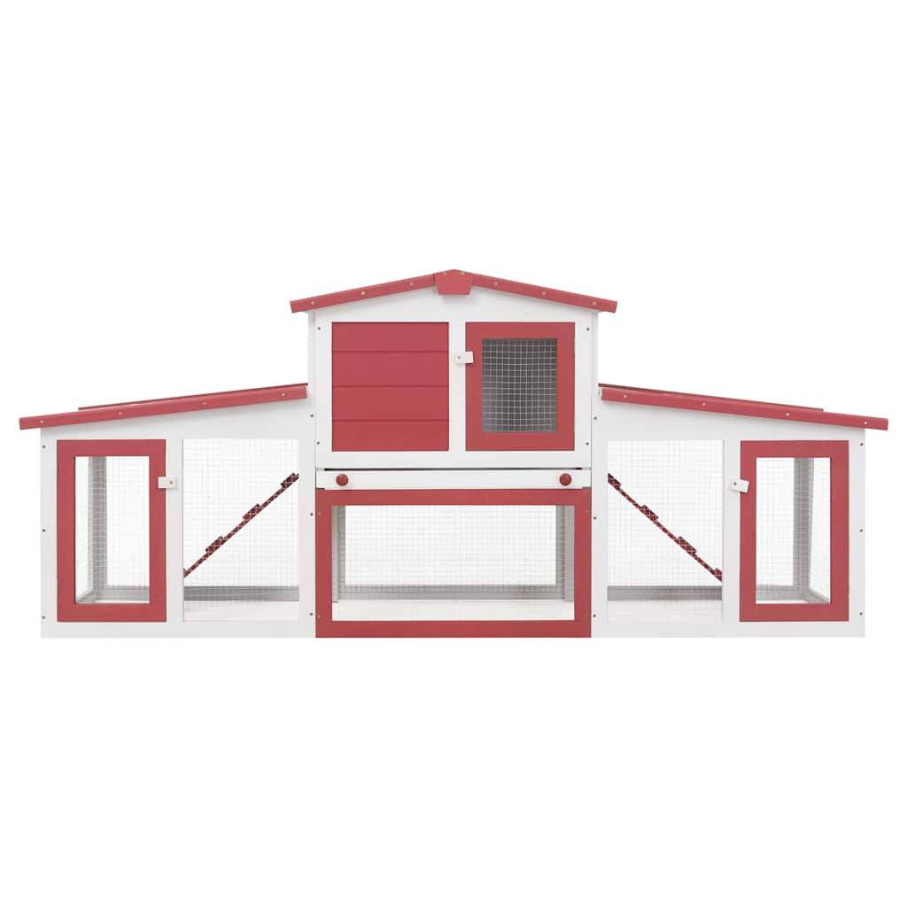 Clapier large d'extérieur - Cage d'extérieur Rouge et blanc 204x45x85 cm Bois MP312 - Image 4