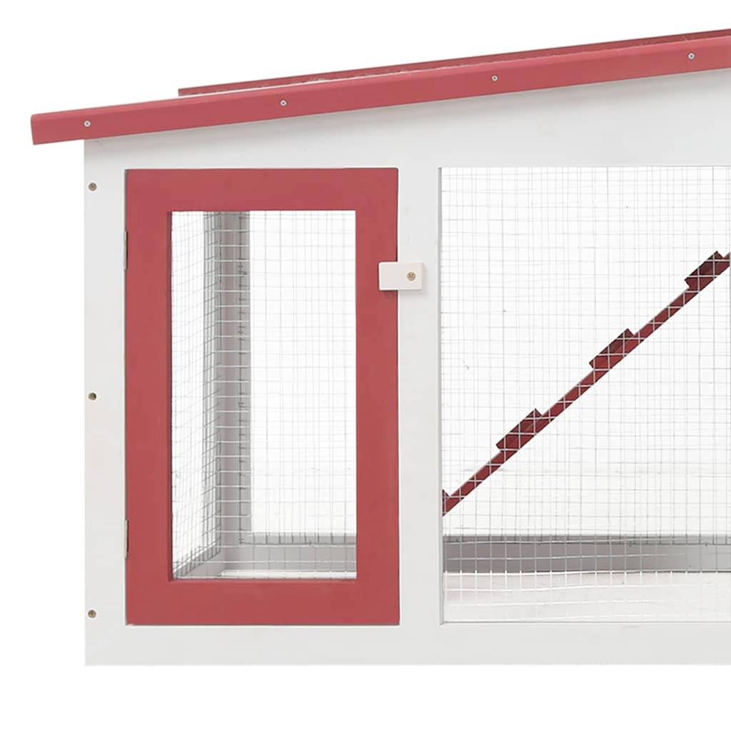 Clapier large d'extérieur - Cage d'extérieur Rouge et blanc 204x45x85 cm Bois MP312 - Image 5