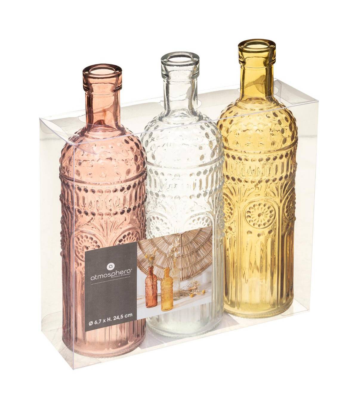 Lot de 3 Vases Bouteille en Verre coloré H 24,5 cm - Image 2
