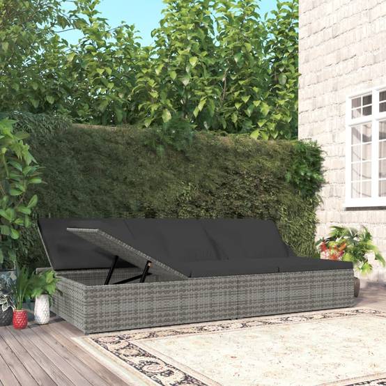 Bain de Soleil Modulable Fonction Canapé Poly Rotin Robuste et Coussins Épais Déhoussables Gris Foncé – ComfortXL Outdoor Living - Image 1