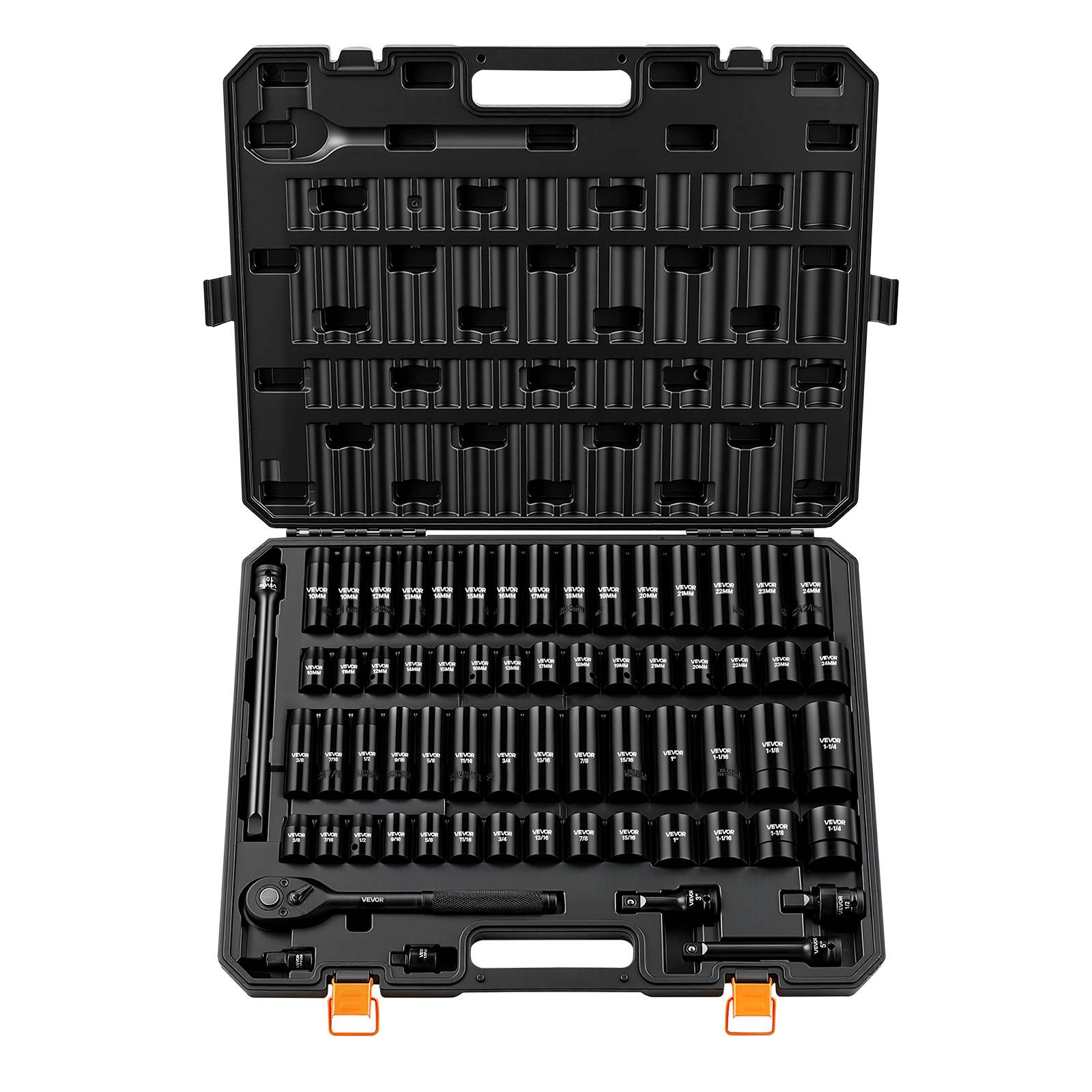 Vevor - VEVOR Jeu de douilles à choc 1/2" 65 pcs, Cr‑V, métriques 10–24 mm et SAE, mallette de rangement robuste. - Image 1