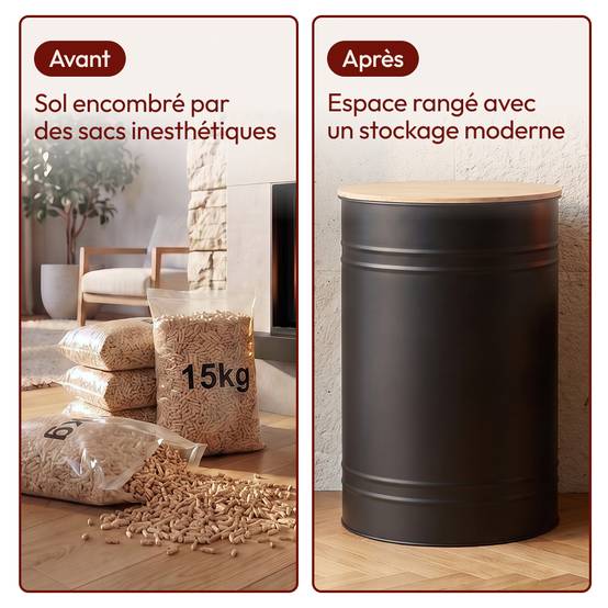 Réservoir Pellets & Granulés Rond, Cap. 45kg, Métal Noir CASABEL - Image 6