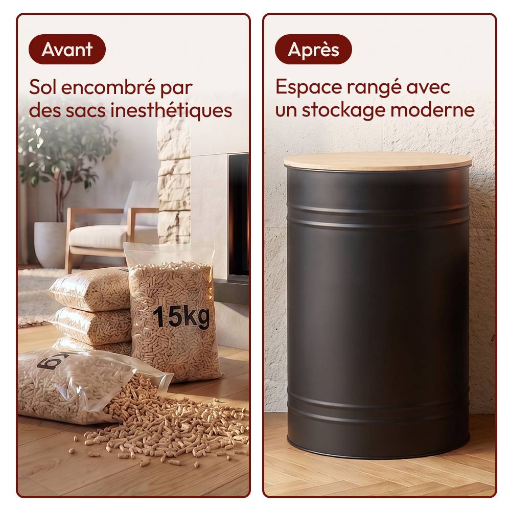 Réservoir Pellets & Granulés Rond, Cap. 45kg, Métal Noir CASABEL - Image 6