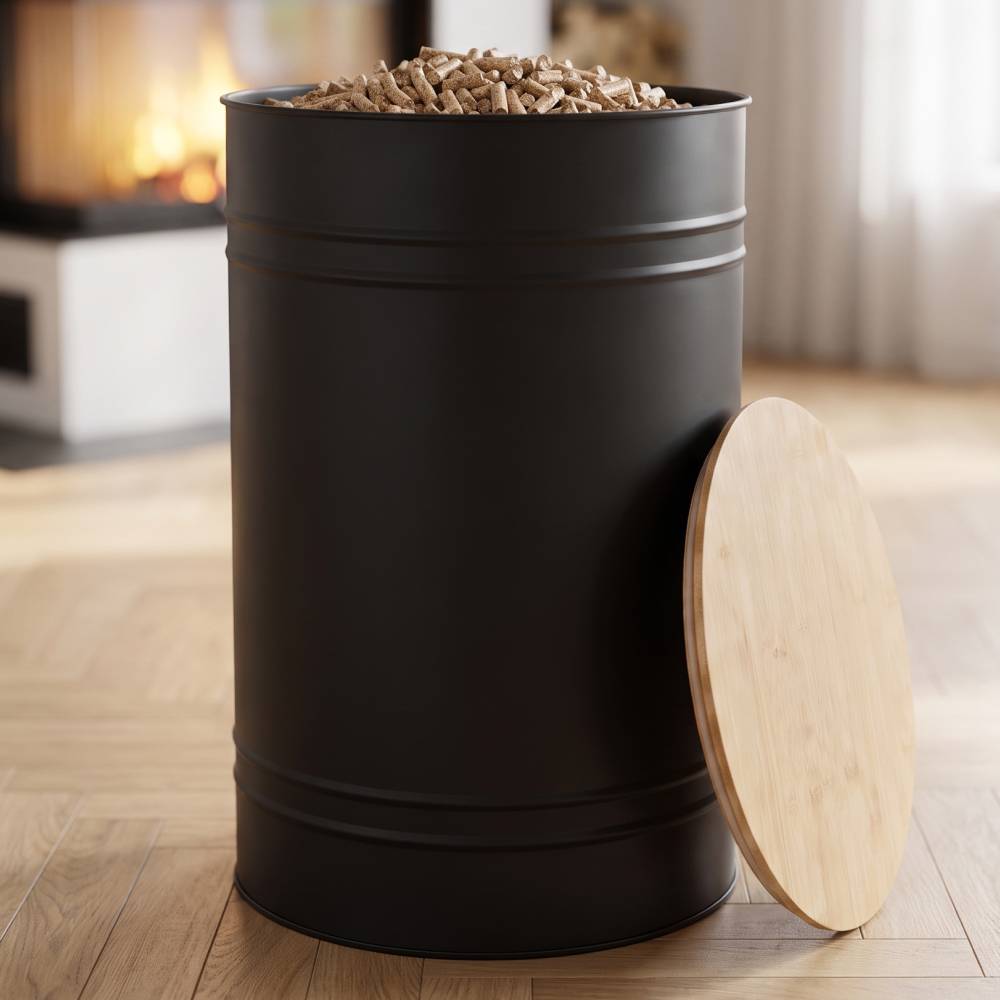 Réservoir Pellets & Granulés Rond, Cap. 45kg, Métal Noir CASABEL - Image 1