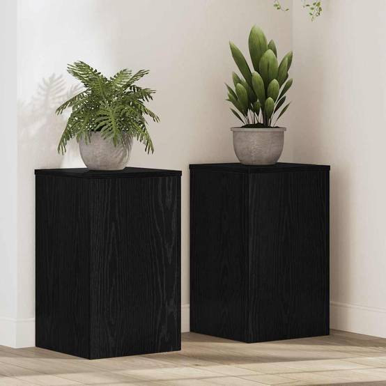 Lot de 2 Présentoirs à Plantes Cubiques Bois Texturé pour Maison et Jardin Chêne Noir 50 cm – ComfortXL Outdoor Living - Image 1
