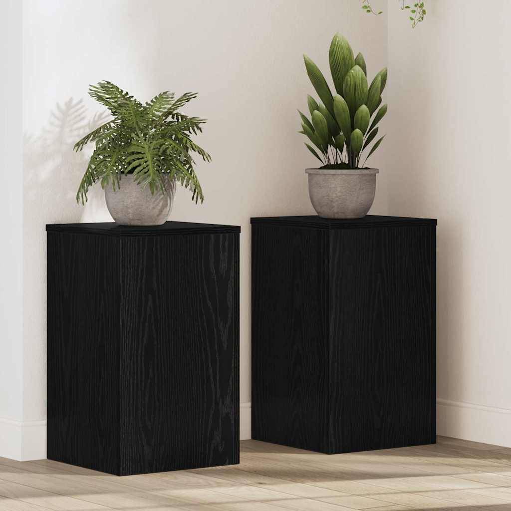 Lot de 2 Présentoirs à Plantes Cubiques Bois Texturé pour Maison et Jardin Chêne Noir 50 cm – ComfortXL Outdoor Living - Image 1