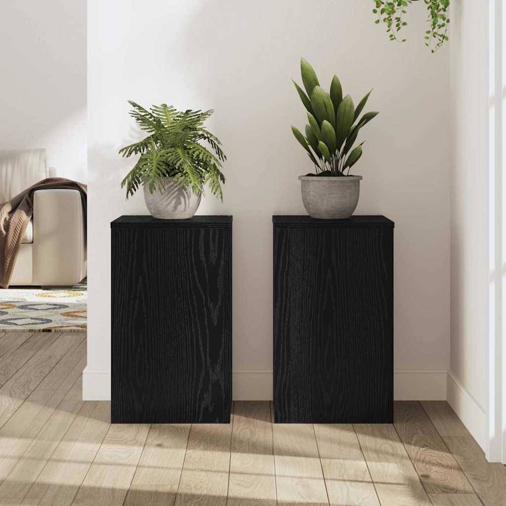 Lot de 2 Présentoirs à Plantes Cubiques Bois Texturé pour Maison et Jardin Chêne Noir 50 cm – ComfortXL Outdoor Living - Image 4