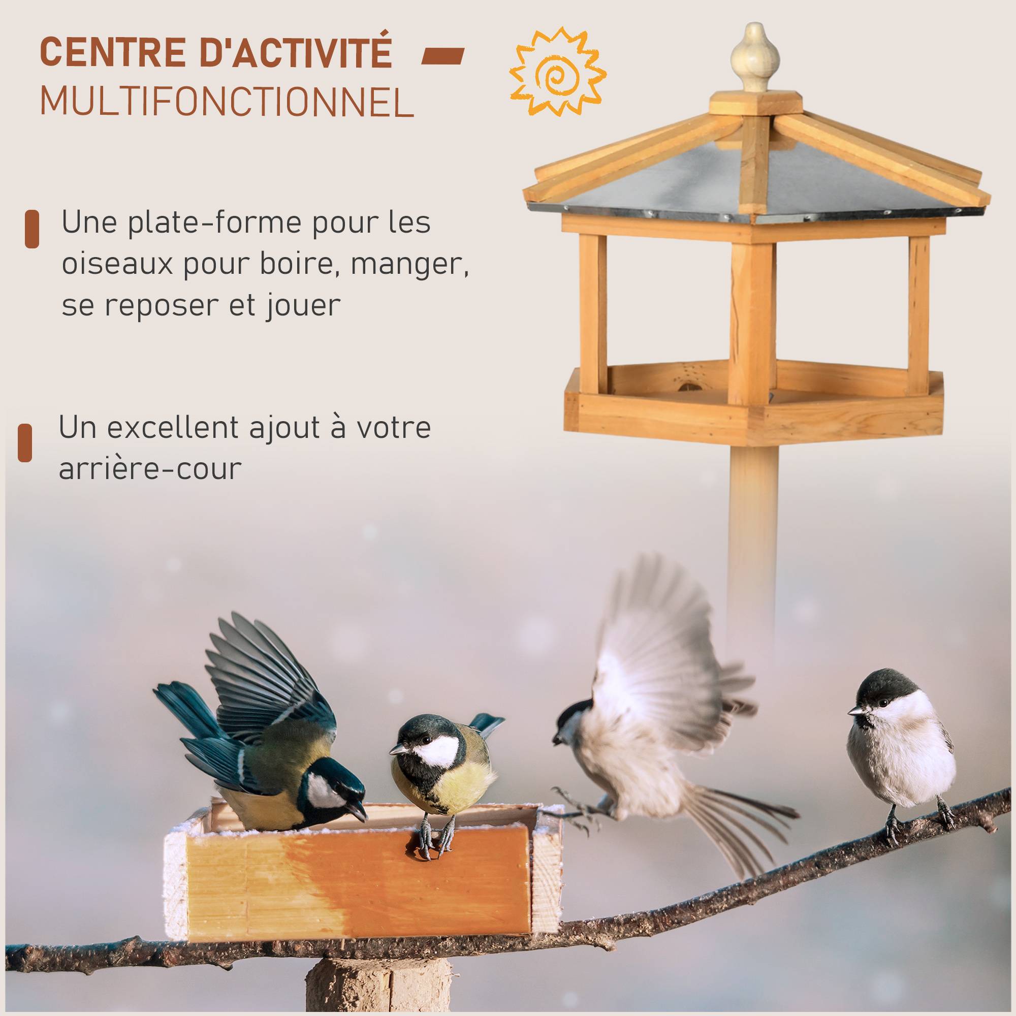 Sans Marque - Mangeoire Mangeoire pour oiseaux sauvages sur Pied nichoir a Plateau Station a Oiseau Abris à oiseaux Bois pour Exterieur 113 cm - Image 8