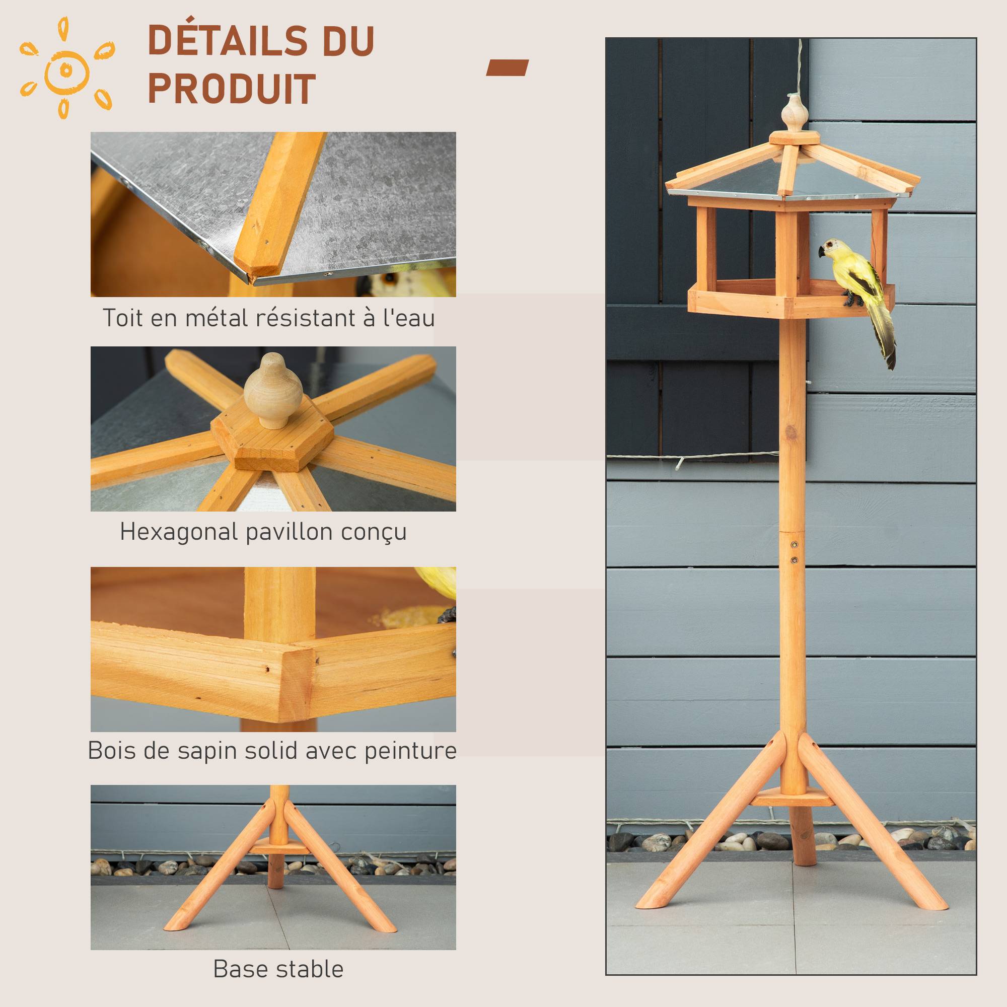 Sans Marque - Mangeoire Mangeoire pour oiseaux sauvages sur Pied nichoir a Plateau Station a Oiseau Abris à oiseaux Bois pour Exterieur 113 cm - Image 7