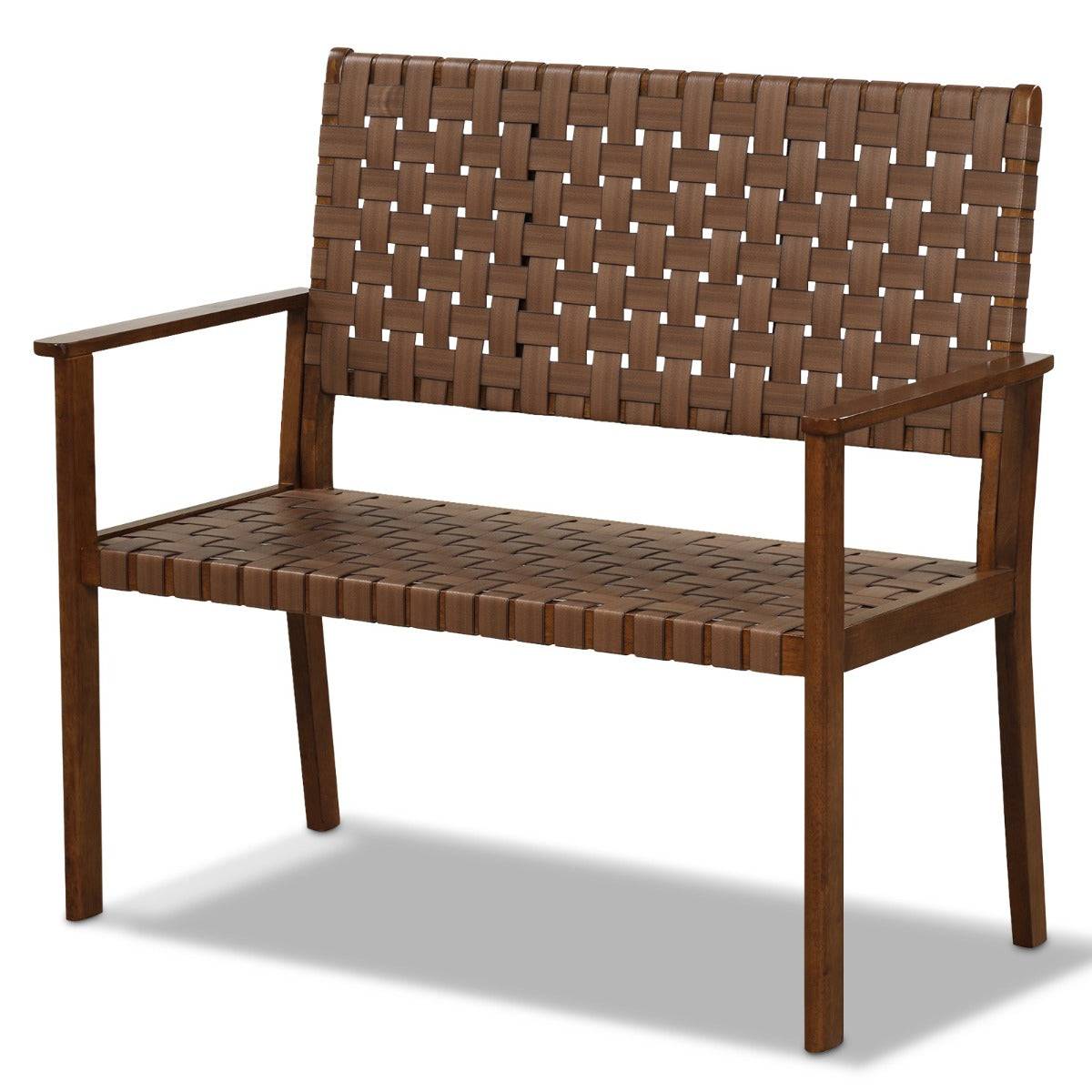Helloshop26 - Banc de terrasse 2 places causeuse d'extérieur toutes saisons cadre en bois d'hévéa massif pour cour jardin bord de piscine naturel - Image 1