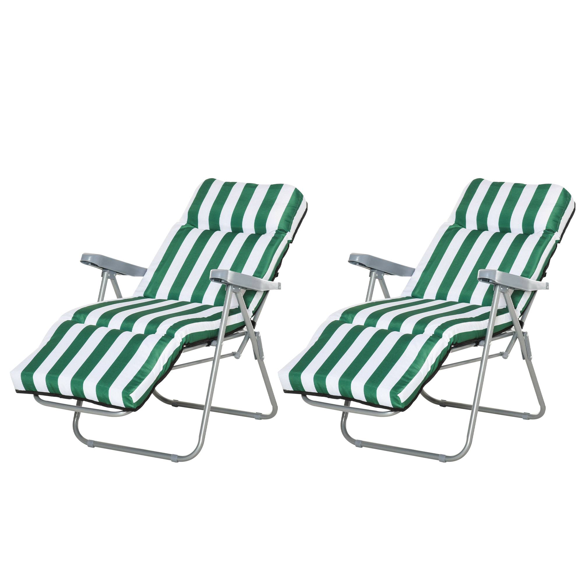 Lot de 2 chaises longues bain de soleil ajustable pliable transat - 60x75x102cm Métal Vert fr79 - Image 2