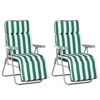Lot de 2 chaises longues bain de soleil ajustable pliable transat - 60x75x102cm Métal Vert fr79