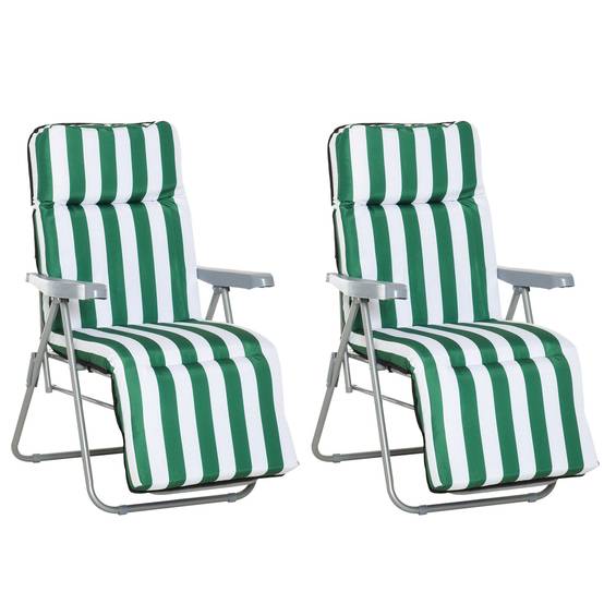 Lot de 2 chaises longues bain de soleil ajustable pliable transat - 60x75x102cm Métal Vert fr79 - Image 1