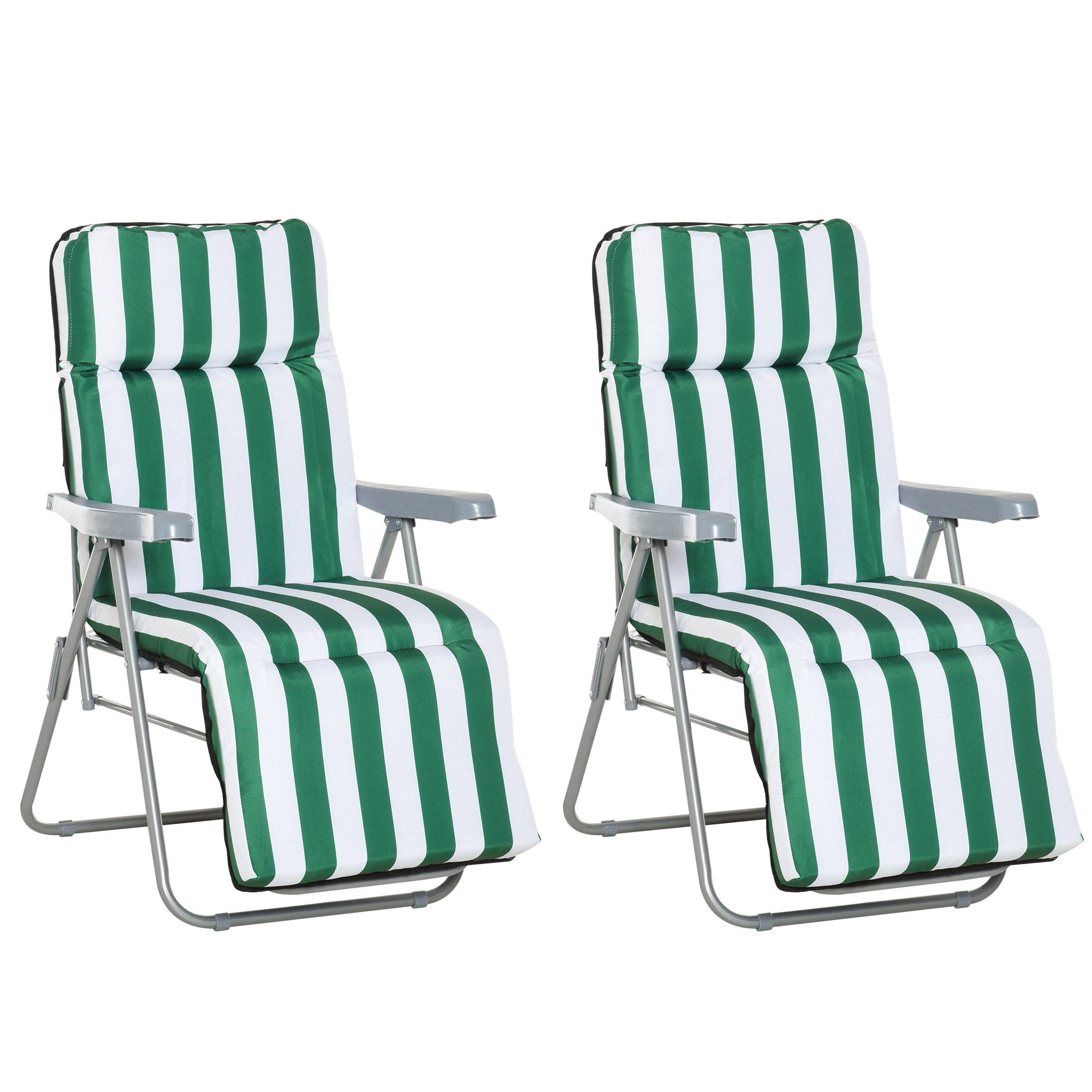Lot de 2 chaises longues bain de soleil ajustable pliable transat - 60x75x102cm Métal Vert fr79 - Image 1