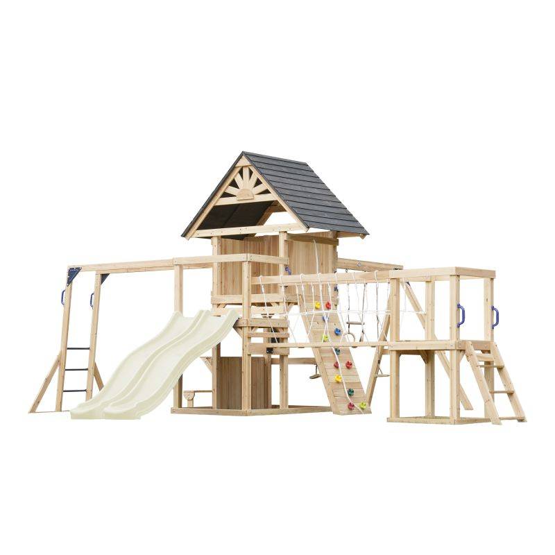 Portique Axi House Aire de jeux - Double toboggan crème - Hunter
