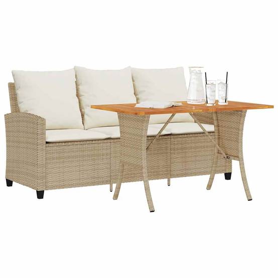 Ensemble Repas Jardin 3 Places Polyrotin Beige & Table Bois Acacia Style Naturel pour Terrasse Crème – ComfortXL Outdoor Living - Image 1