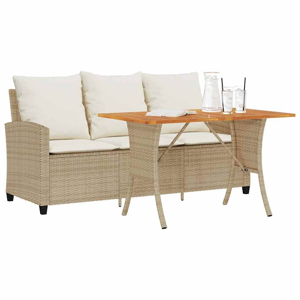 Ensemble Repas Jardin 3 Places Polyrotin Beige & Table Bois Acacia Style Naturel pour Terrasse Crème – ComfortXL Outdoor Living - Image 1