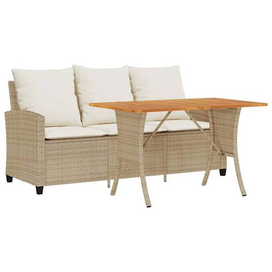 Ensemble Repas Jardin 3 Places Polyrotin Beige & Table Bois Acacia Style Naturel pour Terrasse Crème – ComfortXL Outdoor Living - Image 2