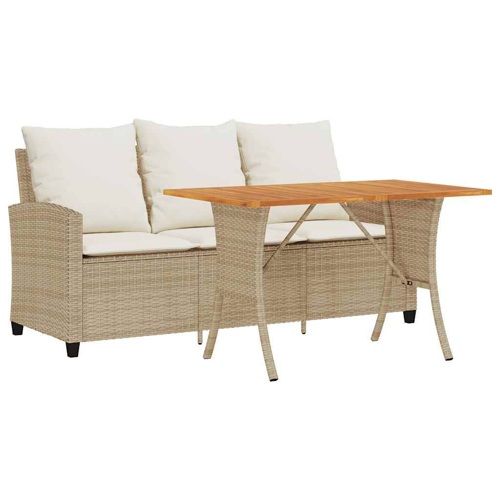 Ensemble Repas Jardin 3 Places Polyrotin Beige & Table Bois Acacia Style Naturel pour Terrasse Crème – ComfortXL Outdoor Living - Image 2