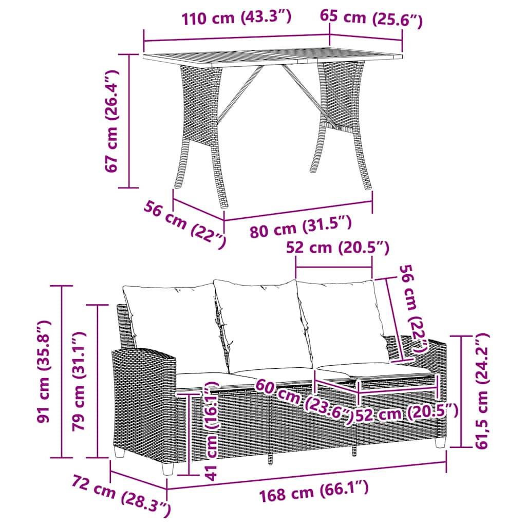Ensemble Repas Jardin 3 Places Polyrotin Beige & Table Bois Acacia Style Naturel pour Terrasse Crème – ComfortXL Outdoor Living - Image 5