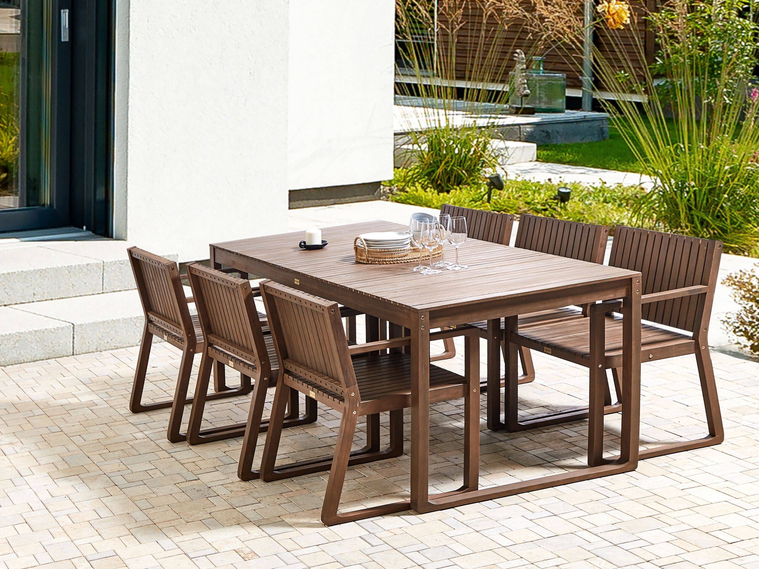 Beliani - Ensemble de Salle à Manger de Jardin en Bois d'Acacia Foncé Table et 6 Sièges Résistant aux Intempéries Design Classique - Image 2