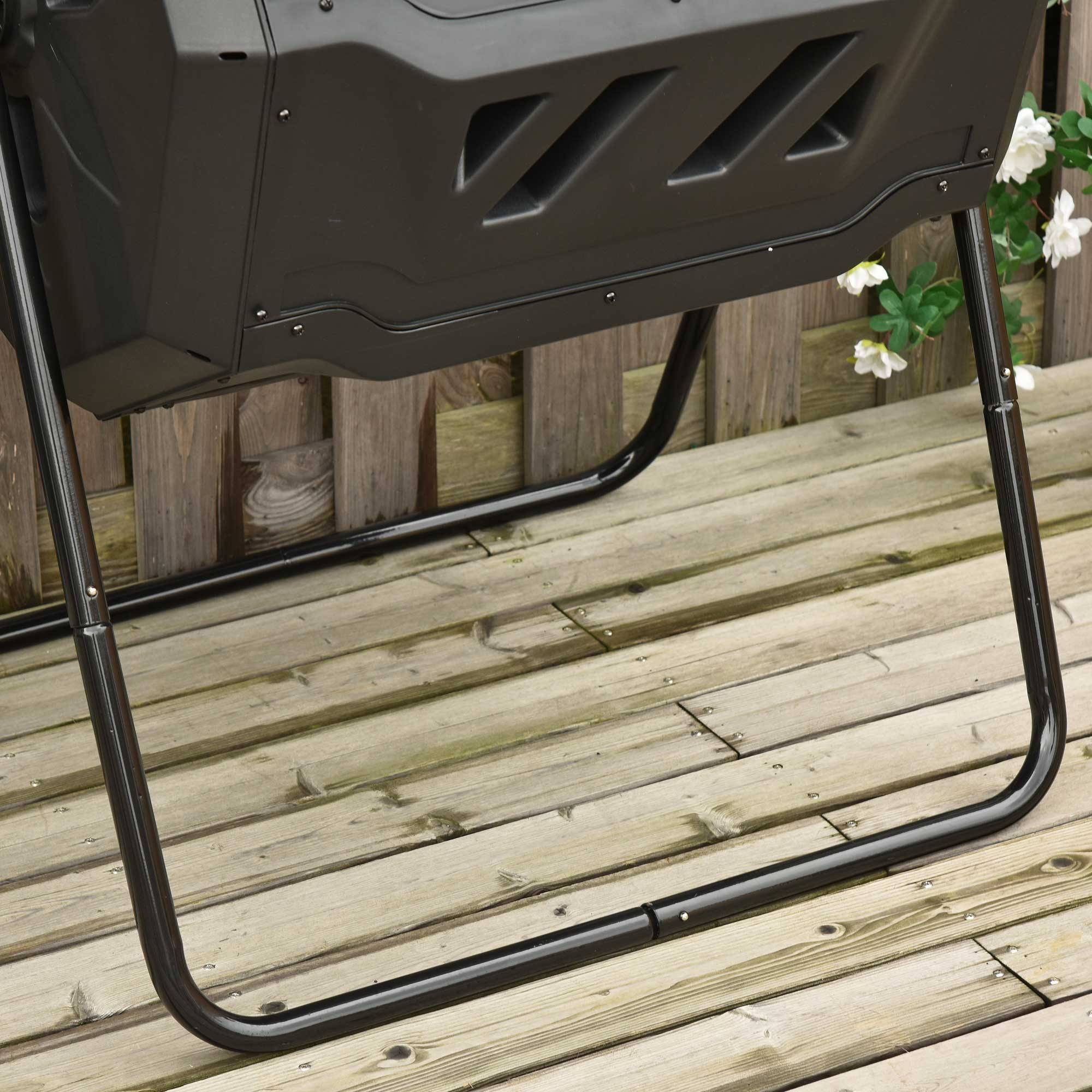 ComfortXL - Composteur rotatif plastique acier jardin double chambre aération 160L noir - ComfortXL Outdoor Living - Image 8