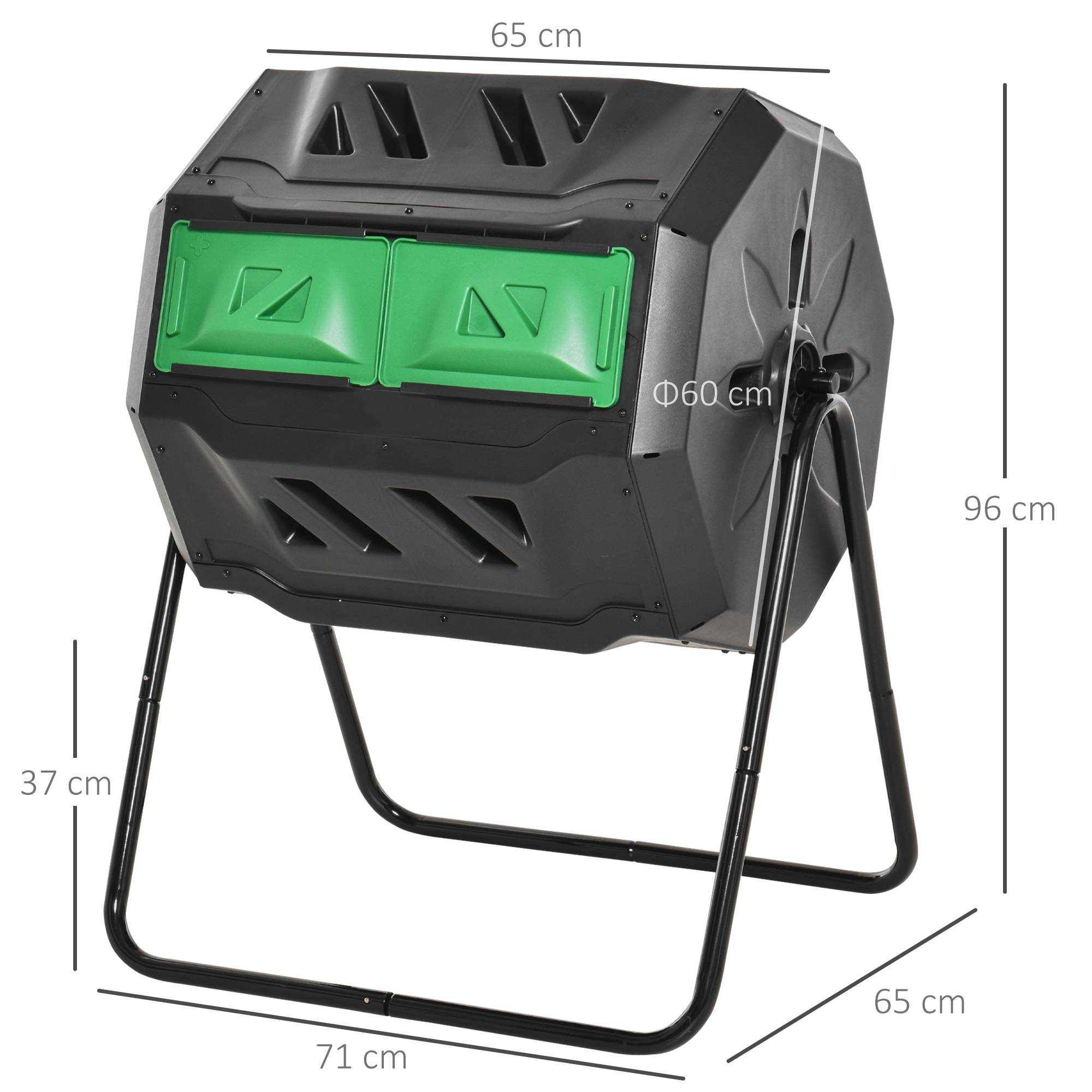 ComfortXL - Composteur rotatif plastique acier jardin double chambre aération 160L noir - ComfortXL Outdoor Living - Image 3