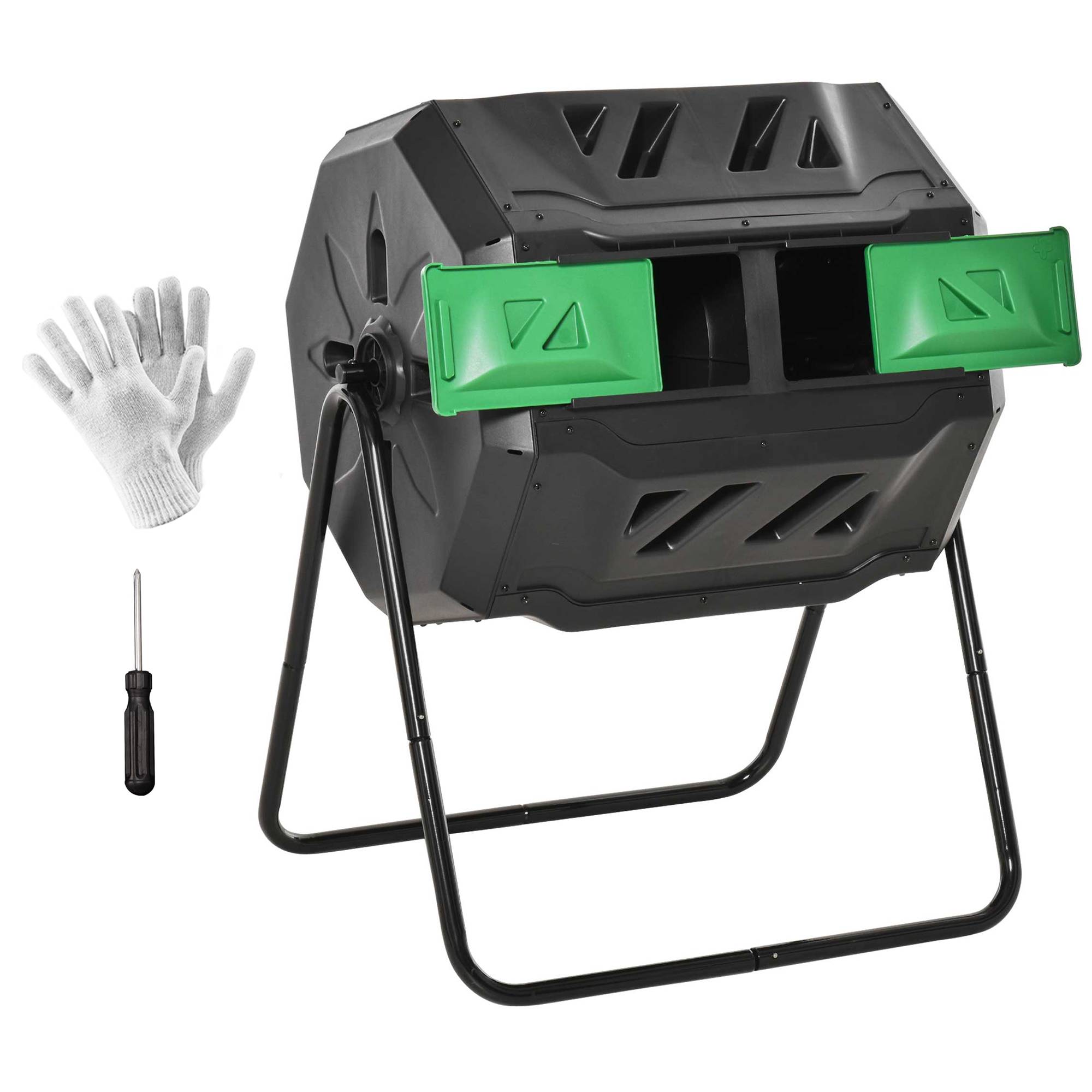ComfortXL - Composteur rotatif plastique acier jardin double chambre aération 160L noir - ComfortXL Outdoor Living - Image 2