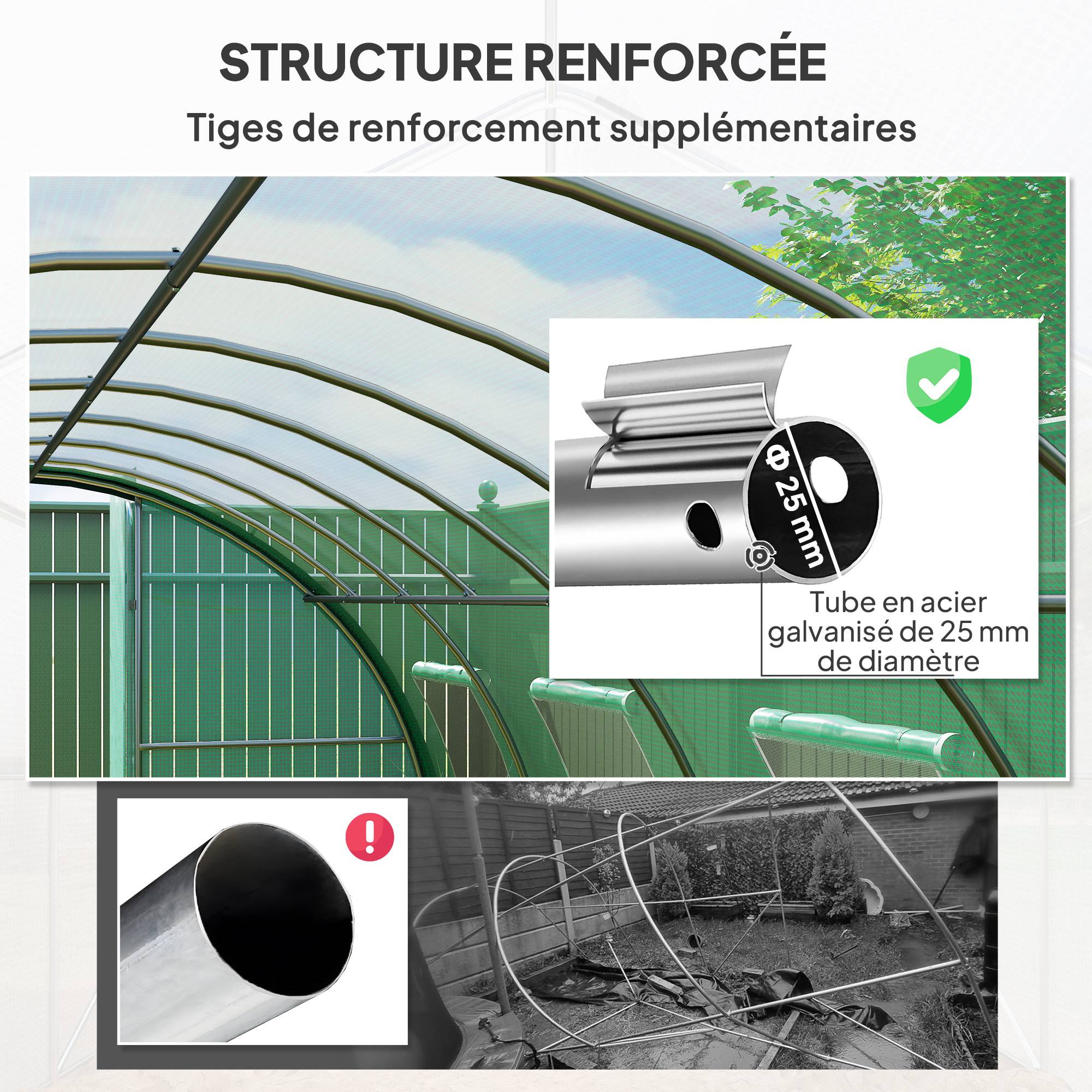 Sans Marque - Serre de jardin tunnel serres tunnel 18 m² 8 fenêtres 2 portes articulées toile PE structure en fer galvanisé vert - Image 7