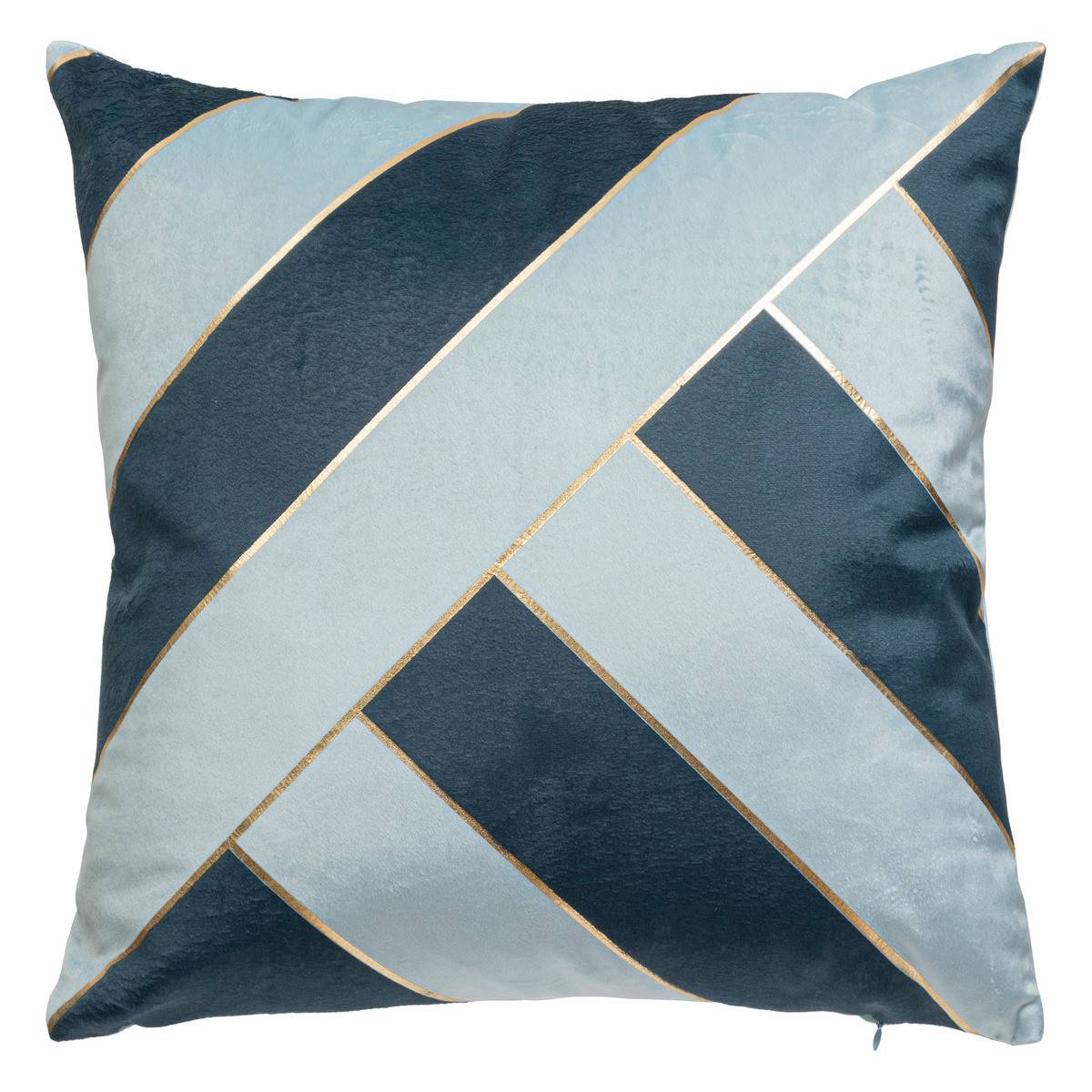 Atmosphera - Coussin décoratif Velours Bleu 2 tons avec bande dorée 40 x 40 cm - Image 1
