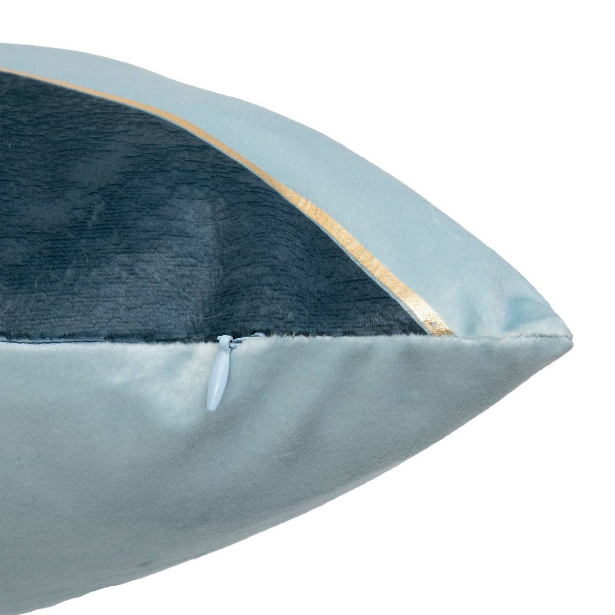 Atmosphera - Coussin décoratif Velours Bleu 2 tons avec bande dorée 40 x 40 cm - Image 3