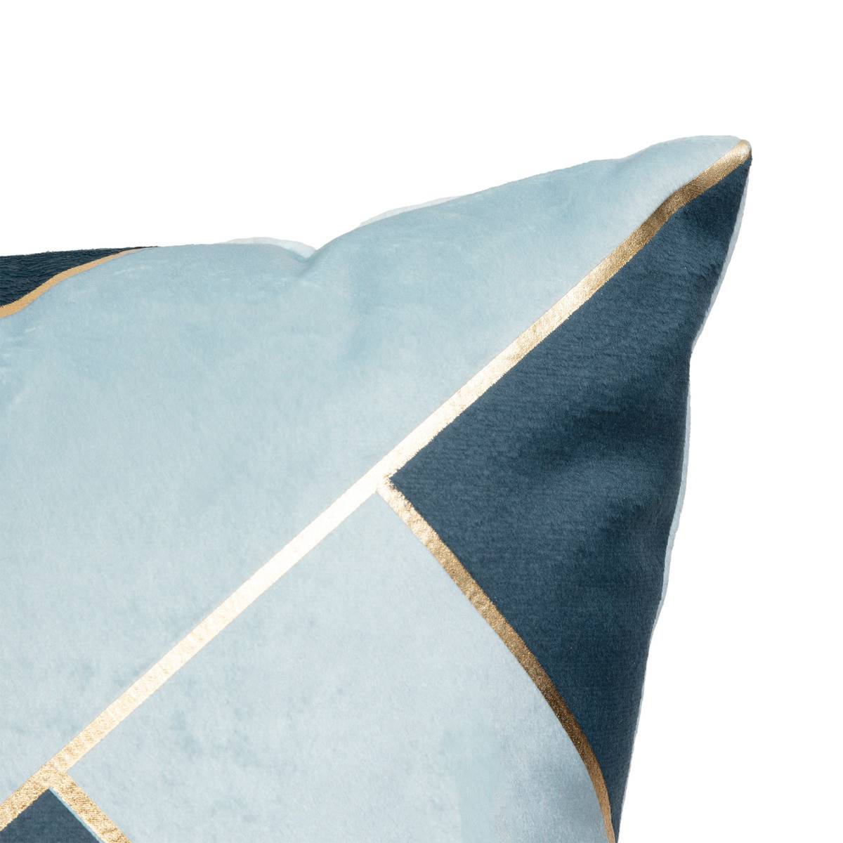 Atmosphera - Coussin décoratif Velours Bleu 2 tons avec bande dorée 40 x 40 cm - Image 2