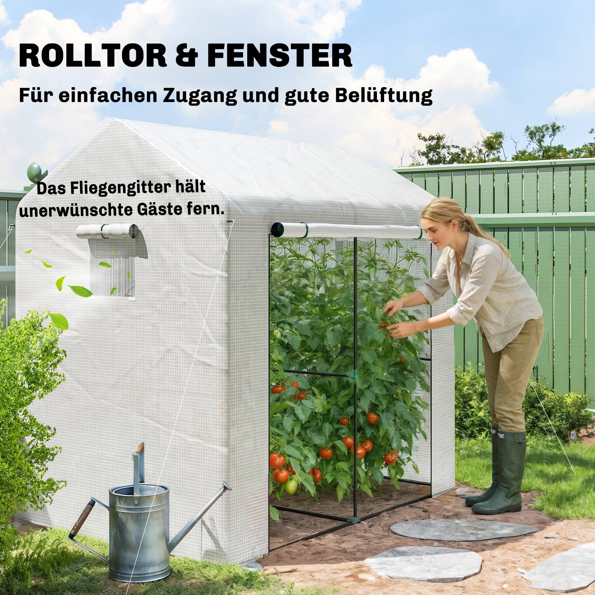 ComfortXL - Serre de jardin PE acier 200 x 140 x 200 cm blanc vert pour cultures protection UV et ventilation réglable - Image 6