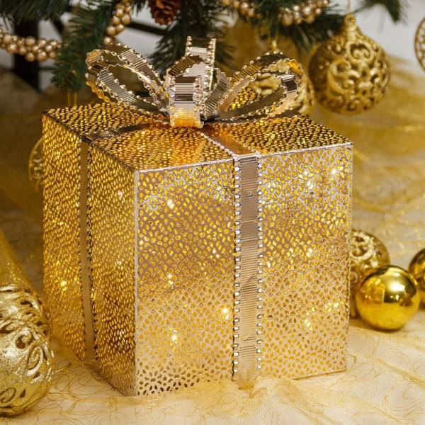 Lotti - Cadeau lumineux H25cm 40 led blanc chaud métal couleur champagne Lotti - Image 2