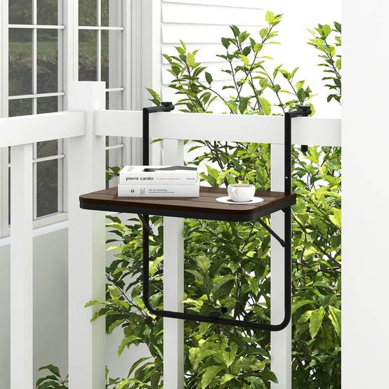 Table de Balcon Suspendue Pliable avec Hauteur 73/78,5/84CM, Table Rabattable en Hips et Métal,Brun - Image 2