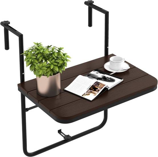 Table de Balcon Suspendue Pliable avec Hauteur 73/78,5/84CM, Table Rabattable en Hips et Métal,Brun - Image 1