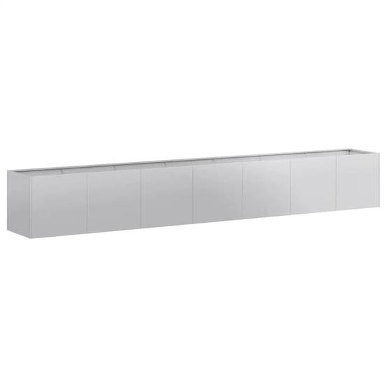 Jardinière rectangulaire moderne usage extérieur 280 x 40 x 40 cm en acier galvanisé gris - Image 1