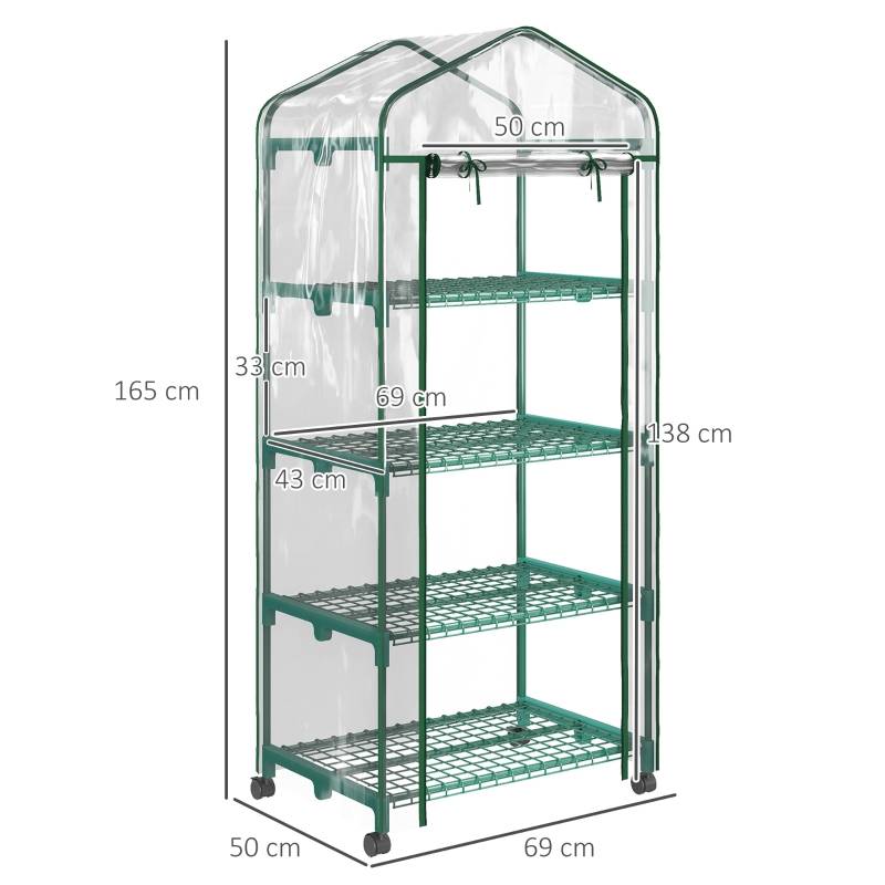 Mini Serre Balcon 4 Étagères Acier Jardin Semis Housse Transparente 69x50x165cm - ComfortXL Outdoor Living - Image 3