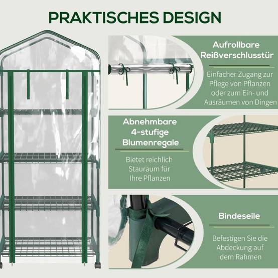 Mini Serre Balcon 4 Étagères Acier Jardin Semis Housse Transparente 69x50x165cm - ComfortXL Outdoor Living - Image 5