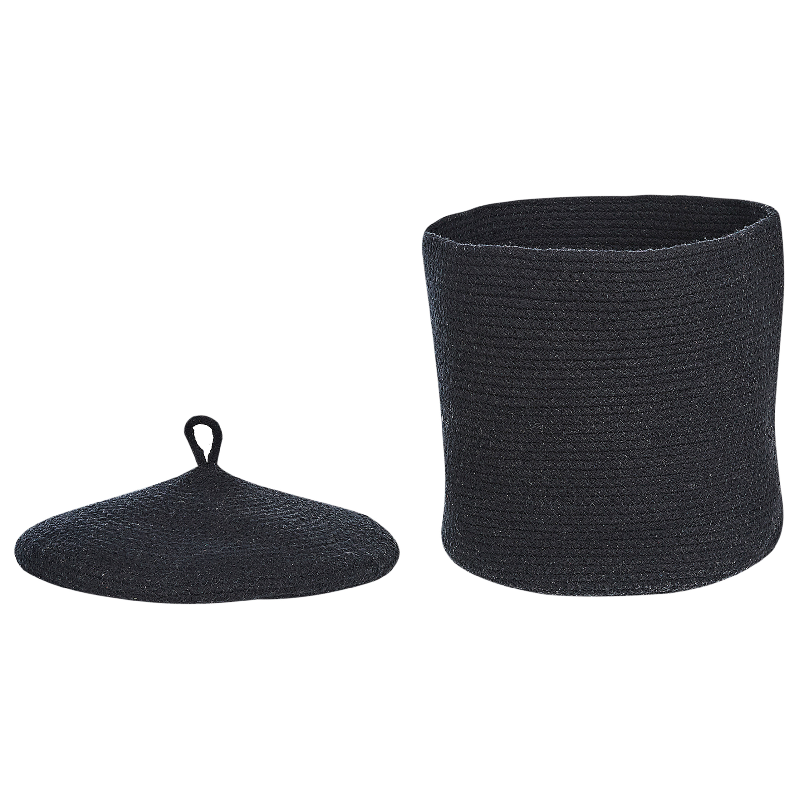 Paniers Noirs en Coton Ronds 33 cm Corbeille à Linge Tressée Rangement pour Intérieur Minimaliste avec Couvercle Boîte Lot de 2 - Image 5