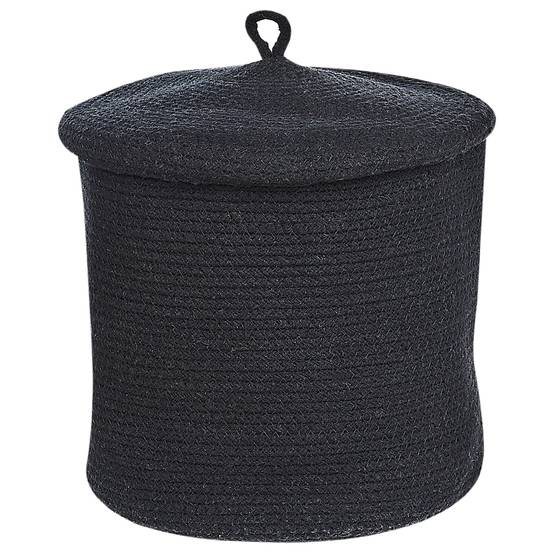 Paniers Noirs en Coton Ronds 33 cm Corbeille à Linge Tressée Rangement pour Intérieur Minimaliste avec Couvercle Boîte Lot de 2 - Image 4