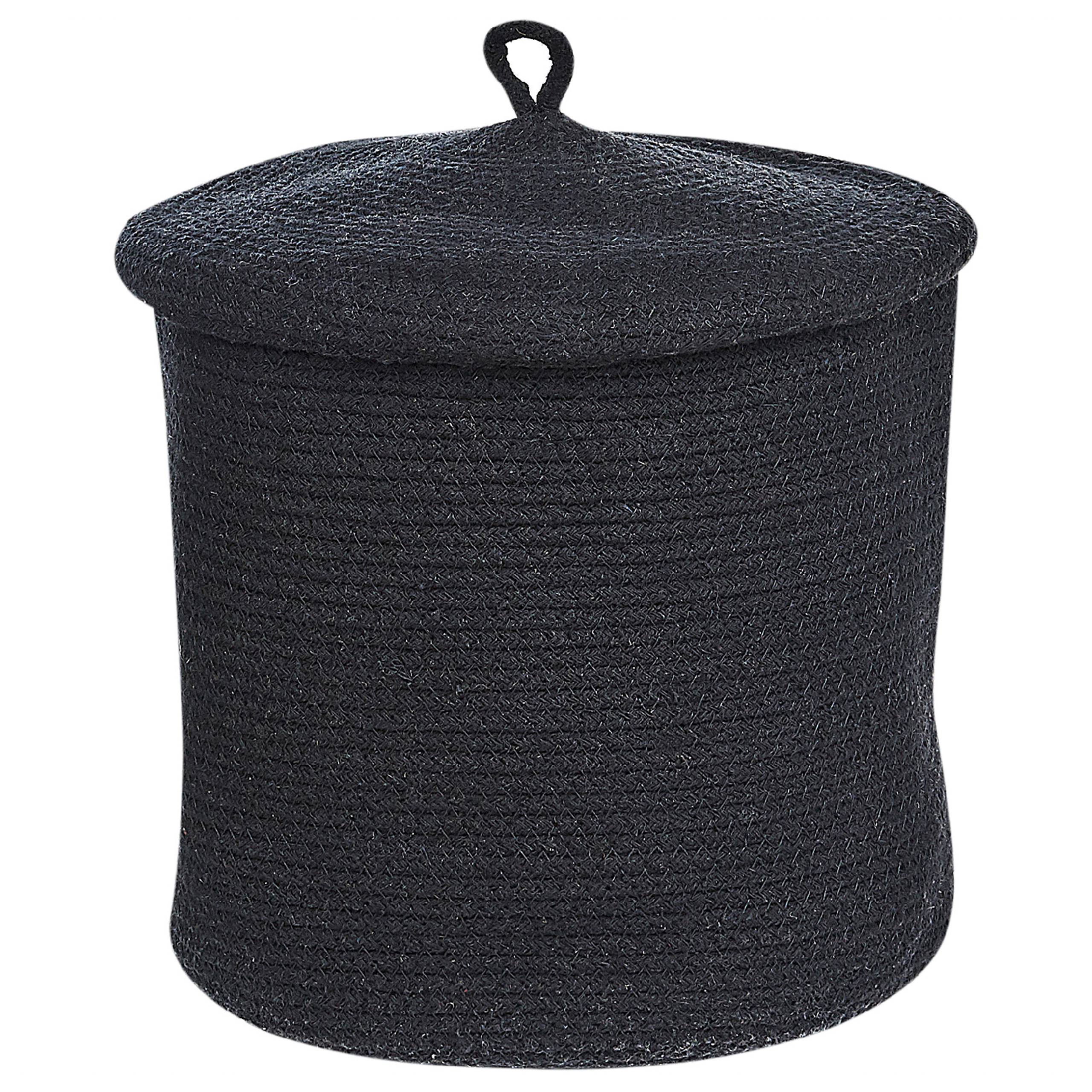 Paniers Noirs en Coton Ronds 33 cm Corbeille à Linge Tressée Rangement pour Intérieur Minimaliste avec Couvercle Boîte Lot de 2 - Image 4