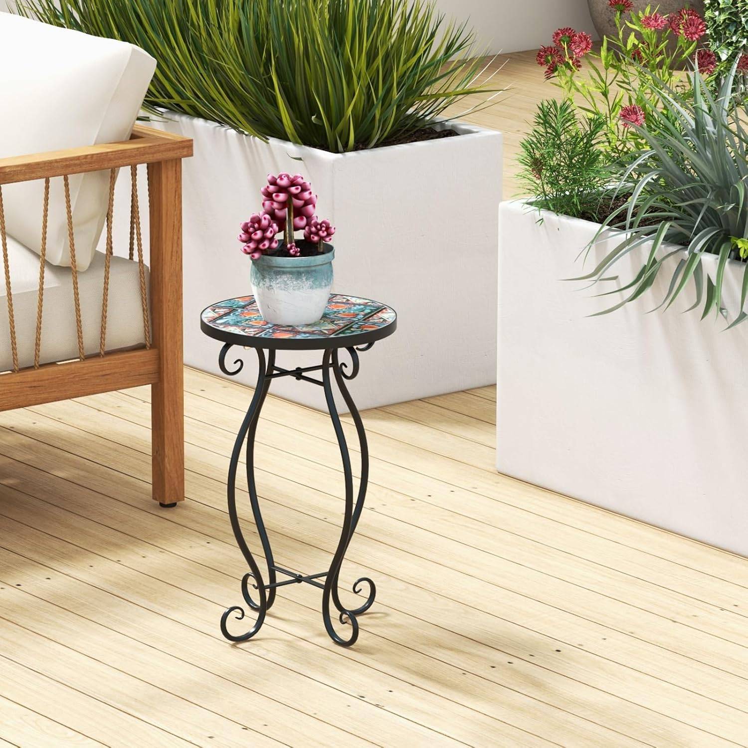 Costway - Table d’Appoint Exterieur Jardin en Mosaïque, Table Basse d'Extérieur pour Balcon Piscine (Coloré) - Image 1