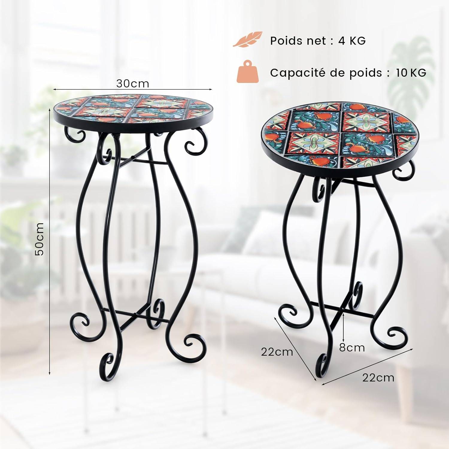 Costway - Table d’Appoint Exterieur Jardin en Mosaïque, Table Basse d'Extérieur pour Balcon Piscine (Coloré) - Image 2