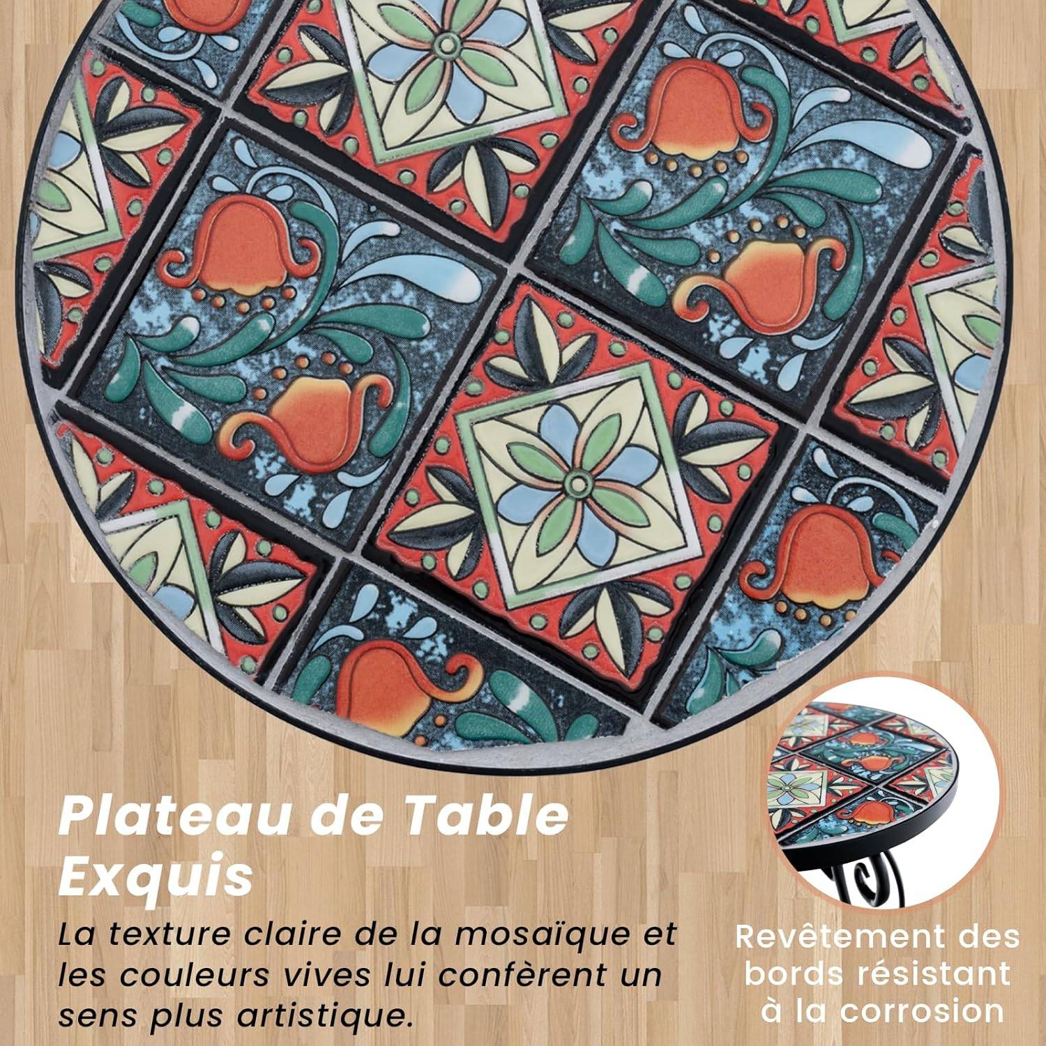 Costway - Table d’Appoint Exterieur Jardin en Mosaïque, Table Basse d'Extérieur pour Balcon Piscine (Coloré) - Image 4