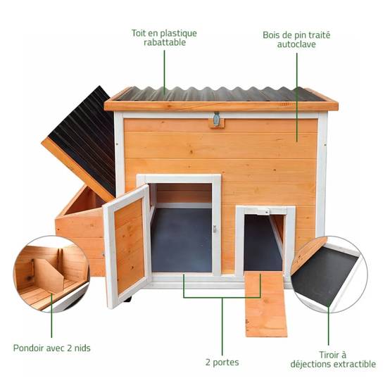 Poulailler Hefa+ en pin traité avec toit plastique - 6 poules - Image 4
