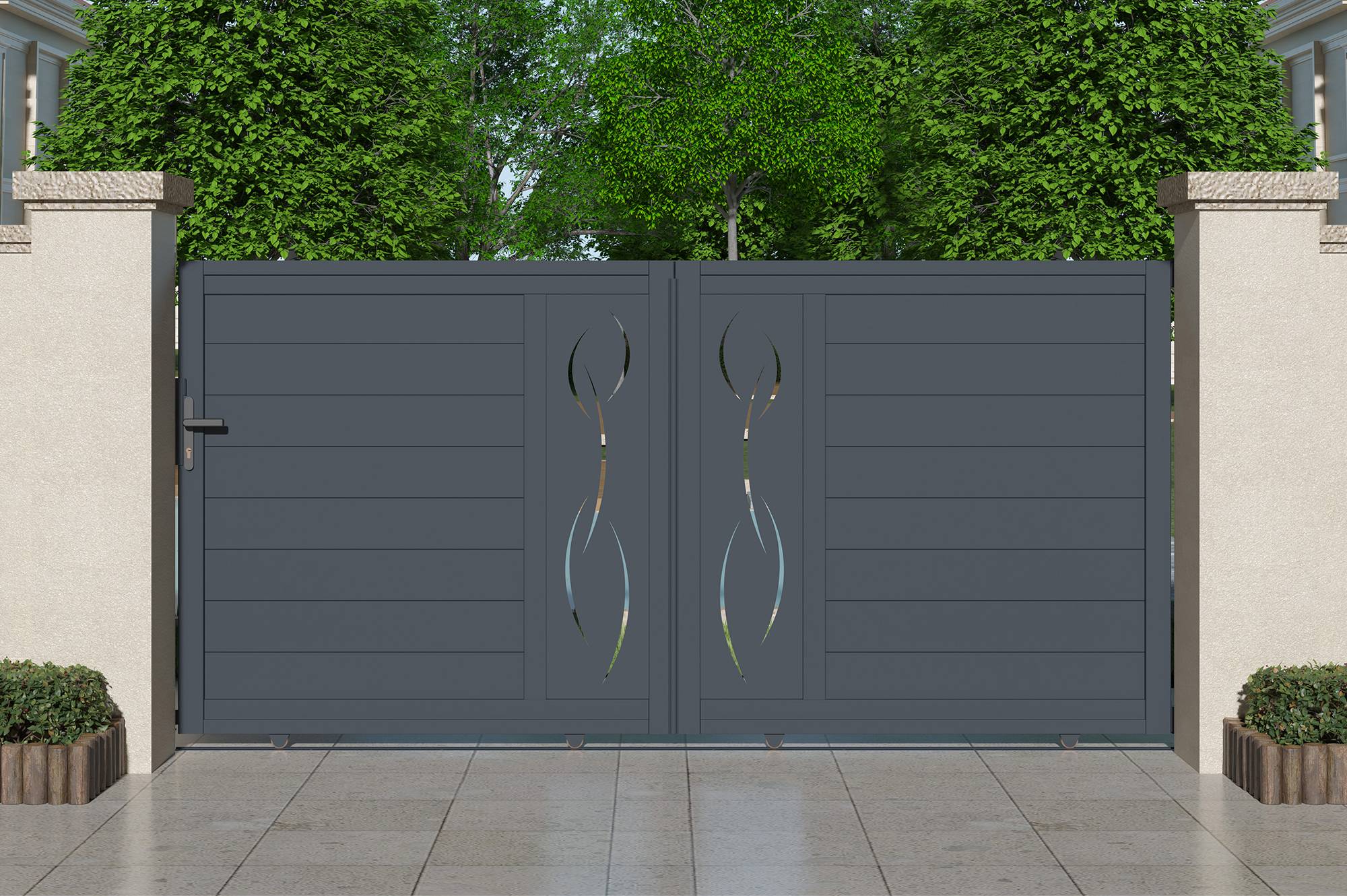 Casanoov Portail coulissant 3 m LIFE H.140 cm + 2 poteaux H.166 cm aluminium gris - Image 5